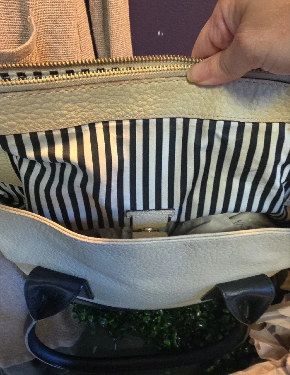 Buttermilk & Black Foldover Leather Southport Avenue Carmen Satchel- Kate Spade
